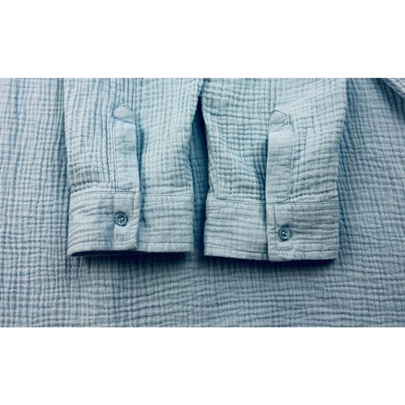 Anne Klein Gauze Shirt Button Front XL Dusty Blue Longsleeve Roll Tab - Picture 6 of 10